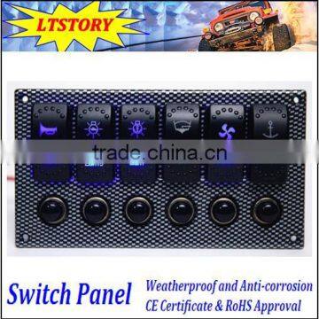 6 Gang Laser Etched 2 LED Rocker Waterproof Switch Printing Panel