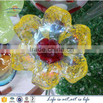 Hand Made Murano Glass BRIGHT RED WHITE Colored Flower With Twisted/long Stem photo-3