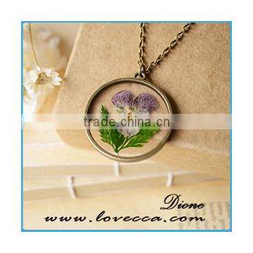Charming Jewelry Styles Round Shape Real Dried Flower Pendant Necklace photo-3