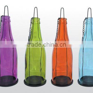 Art printing candle glass container with metal handle