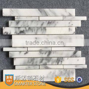 White ink marble strip mosaic tile random strips on mesh