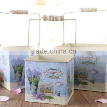 Galvanized Metal Bucket Garden Metal Bucket Wooden Handle Flower Metal Bucket photo-2