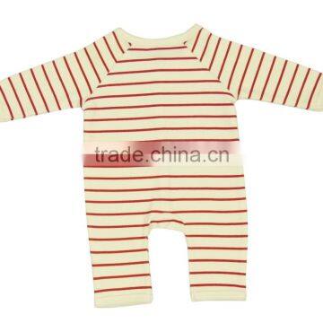 Organic Red Strips Baby Winter Rompers and 100% Organic Cotton Fashionable Long Sleeve Plain and Printed Baby Rombers photo-2
