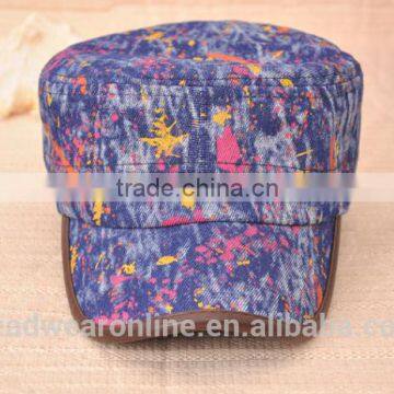 Colorful Maple Leaf Printed Denim Military Caps and Hats photo-5