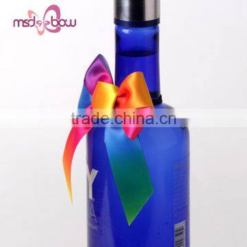 Pre-made Cheap Satin Rainbow Wine Bottle Bow With Rubber photo-3