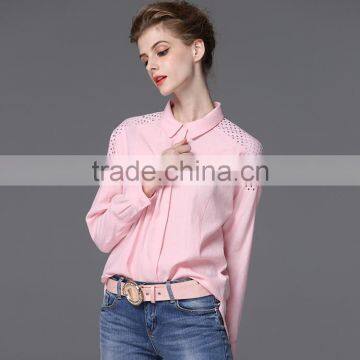 Beautiful Cutwork Blouse 2015 Trendy Pink Women Chiffon Blouse photo-2