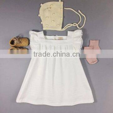 Boutique Baby Frock Design Plain White Western Dress Cotton Girls Party Dresses photo-6