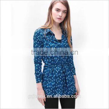 Women Casual Blue mix size Long Sleeve Elegant Slim New Floral Blouse