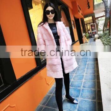 2016 New Autumn Winter Coat Women Faux Fur Coat Fake Rabbit Fur Jacket Casual Striped Loose Pink Long Coat photo-2