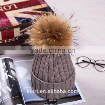 Factory Wholesale Knitted Hat With Real Raccoon Fur Ball photo-2
