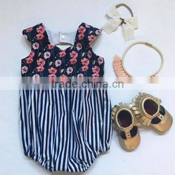 Floral Printing Stripe Splicing Baby Clothes Toddle Romper for Wholesale photo-3