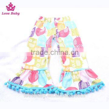 Ruffle Hem Blue Top With Owl Animal Prints Ruffle Pants Outfits Set Toldder Girl Clothing Set LBYTZ001-37 photo-6