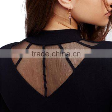 2017 OEM Super Stretchy Cool Sheer Cage Mock Neck Blouse Shopping photo-4