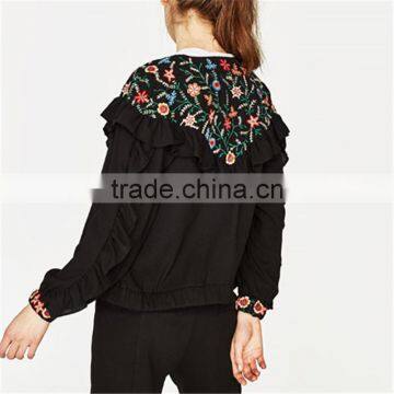 2017 Custom Designs Women Round Neck Embroidered Jacket With Frills photo-3
