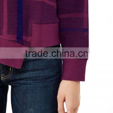 Newly Designed Purple Plead Eco-Micro Fleece Crew Sweatshirt With Irregular Hem for Women photo-4