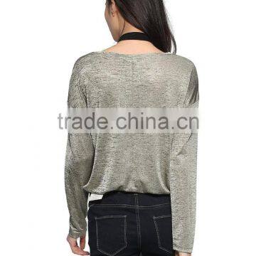 Ladies Customized Special Fabric Long Sleeve Short Front Long Back Flashing Soft T-shirt photo-2