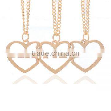 New Fashion Necklace Link Curb Chain Light Golden Tri-Heart Message " BEST FRIENDS " Hollow Pendants 51.5cm long