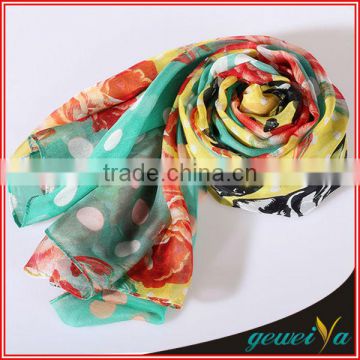 Dot And Flower Digital Printed Chiffon Dubai Shawl