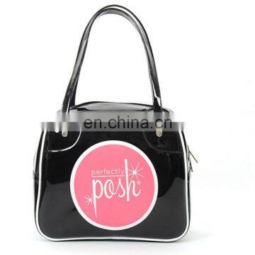 Women Fashionable Small Black Printed Vinyl Handbag photo-3
