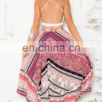 New Fashion Skirt in Red Print Boho Long Maxi Skirt, Latest Long Skirt Design photo-4