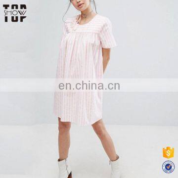 Dongguan factory OEM short sleeve striped cotton maternity dress for wholesale