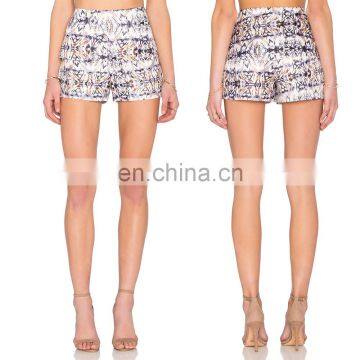 Wholesale fashion high waist abstract print fancy hot shorts for lady 2016