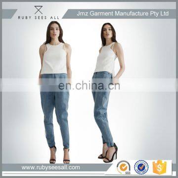 chambray western casual denim jeans pant customized china factory denim long pant for lady