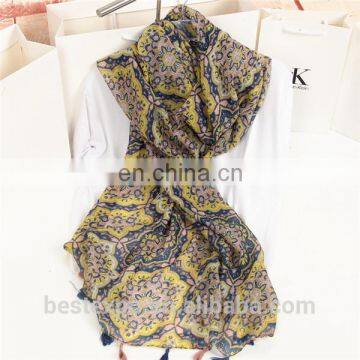 wholesale new flower printed pashmina shawl with fringe stylish muslim hijab scarf