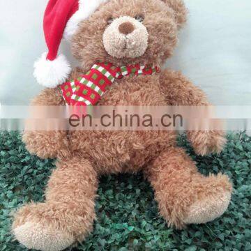 promotional customized stuffed plush chiristmas bear toy with red hat