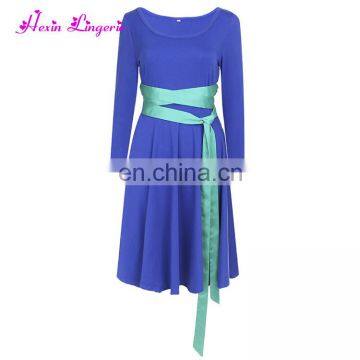 Wholesale Women's Detachable Belt Solid Color Long Sleeve Dress