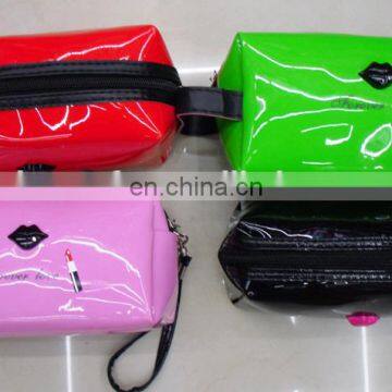 Shiny glossy PU cosmetic bags cases ladies with mouth pattern