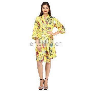 Handmade Indian Cotton Designer Kimono Bathrobe Women Short Nightgown Dress