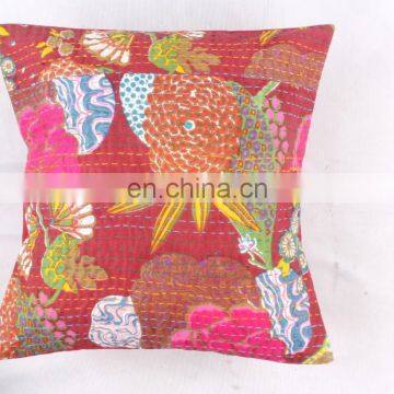 INDIAN RED PINEAPPLE CUSHION COVER DECORATIVE PILLOW CASE ETHNIC SOFA THROW FLORAL KANTHA CUSHION COVER