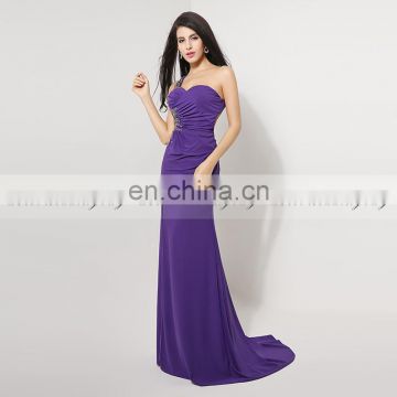 2017 Glamorous One Shoulder Side Slit Mermaid Purple Lycra Crepe Beaded Evening Dresses AJ007