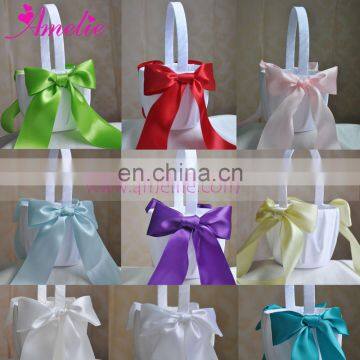 5cm Wide Mixed Fresh Color Ribbon Decorated Wedding Flower Baskets With Big Bow for Party