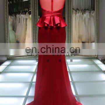 1A102 Red Sash Satin Flower Beaded Column Back See Through Evening Dress Prom Dress photo-2