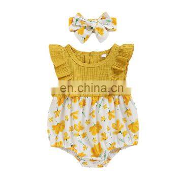 Infant Baby Girl Clothes Toddler Kids Romper Flutter Short Sleeve Floral Sunflower Rompers 2020 Summer Baby Girl Romper