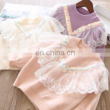 New 3-color sequined lace girls sweater for kids