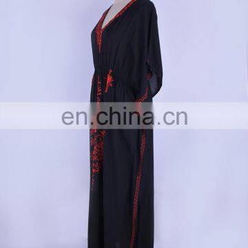 Черное хлопковое пляжное платье с красной вышивкой. Пляжная накидка, сарафан, пляжная одежда 2019 года. Пляжная халатка, купальник с накидкой, пляжная туника photo-4