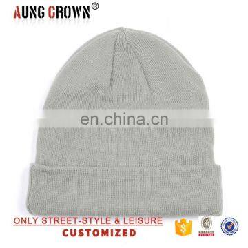 Custom Stripe Beanie With Custom Patch Label Grey Beanie Hats photo-3