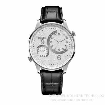 Stainless Steel Case Multi-function Watches Man Genuine Leather Dual Time Quartz Watch photo-2