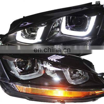 Modified RED LINE PROJECTOR LED BLACK Headlights Double U Angel Eyes Headlights Assembly for VW Golf 7 2014-2017 photo-5