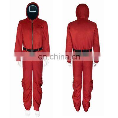 New product hot sale wholesale squid game clothes TV same style masque man boss masque hood garment set