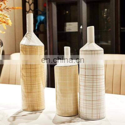 Nordic Hot Sale High Temperature Wood Grain Office Home Decor Ceramic Porcelain Vase