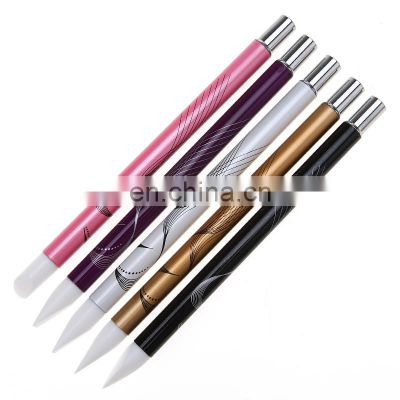 Metal Handle Silicone Nail Art Brush Acrylic Liquid Powder Carving Craft Pottery Sculpture Image Painting Pen 5pcs/set