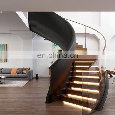 Modern Curved Shape Solid Wood stairs indoor Staircases for Villa