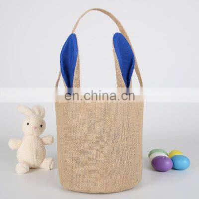 Promotional Reusable Eco-friendly Round Shape Bunny Baskets Jute Easter Gift Bag With Handle photo-4