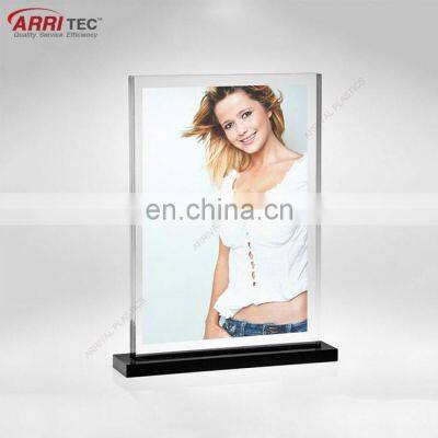 solid block custom wholesale acrylic display photo frame with base