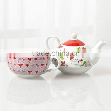 porcelain grace tea ware with heart decal ceramic tea cup pot in oneporcelain cup 2015