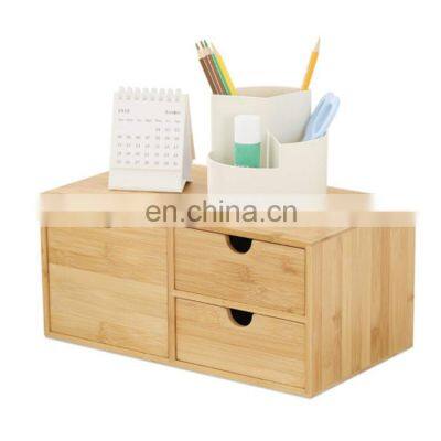 Multifunction Bamboo Table Top Storage Box Mini Drawer Office File Storage Dressing Table Organizer With Multiple Functions